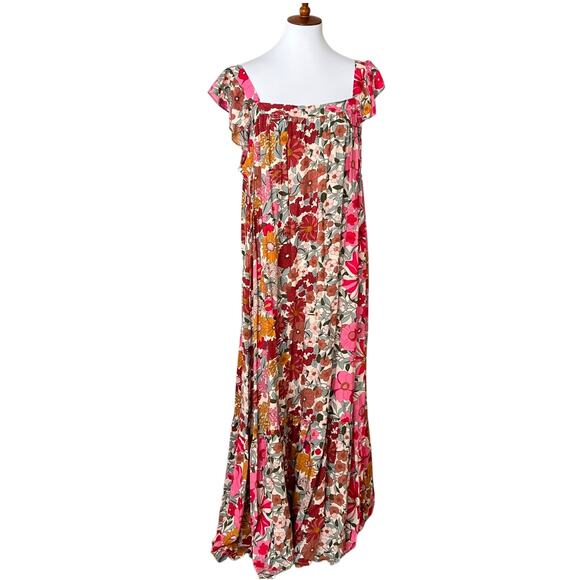 1X Fall Maxi Dress Plus Size Long Sienna Sunset Boho Dress Fall Cottage Floral - Picture 14 of 16